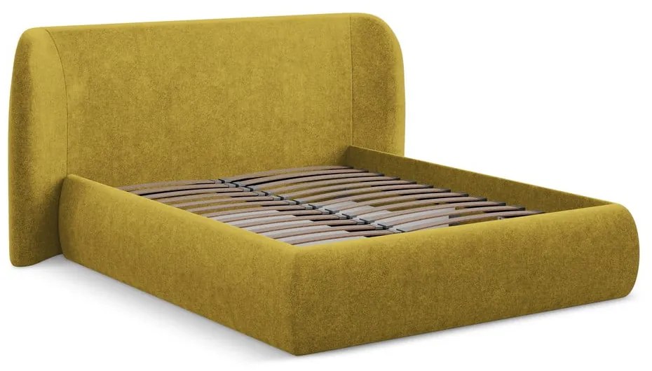 Čalúnená dvojlôžková posteľ s úložným priestorom s roštom 160x200 cm v horčicovej farbe Hauke – Makamii