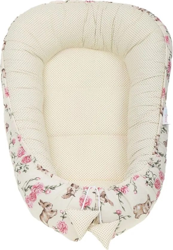 Obojstranné hniezdočko (kokon) pre bábätko - BABYMAM PREMIUM set 7v1 - Tajomná záhrada s marhuľovou minkou