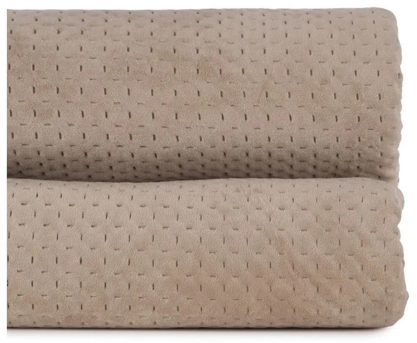 Béžový zamatový prešívaný pléd 240x260 cm – Ixia