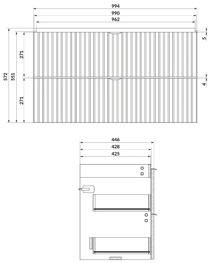 Cersanit Tirso, závesná skrinka pod umývadlo 994x447x572 mm, čierna matná, S1017-012