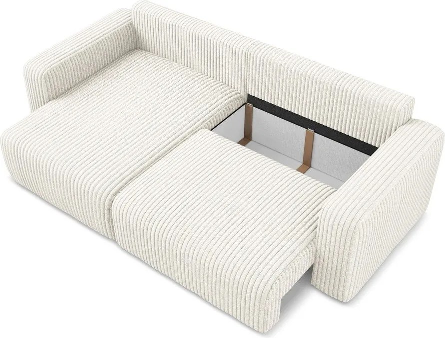 Krémovobiela menčestrová rozkladacia/s úložným priestorom rohová pohovka (ľavý roh/s leňoškou) Kona – Makamii