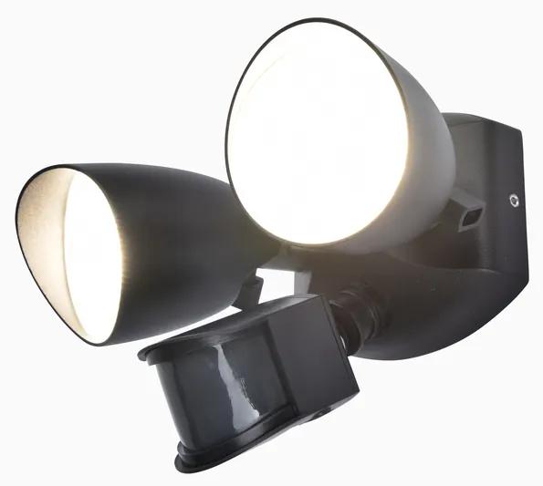 LUTEC Vonkajšie nástenné LED svietidlo SHRIMP s bezpečnostným senzorom, 23,5 W, denné biele svetlo, čierne