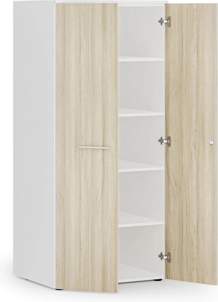 Kancelárska policová skriňa PRIMO WHITE s dverami, 1781 x 800 x 600 mm, biela/dub prírodná