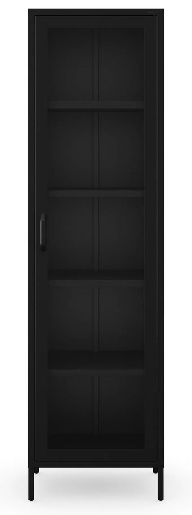 Čierna sklenená vitrína do obývačky z kovu na nožičkách LUIGI Modern 500 x 1800 x 350 mm
