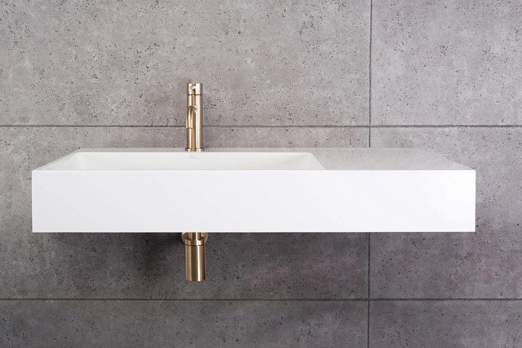 Rea Archi, umývadlo na dosku z konglomerátu 750x430x140 mm, ľavá verzia, biela matná, REA-U4300