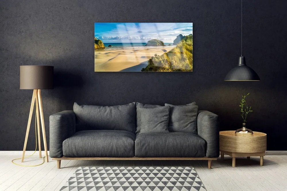 Skleneny obraz Pláž kamene krajina 140x70 cm