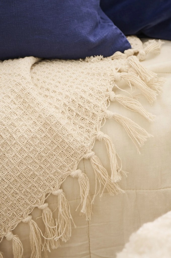 Ib Laursen Bavlnený prehoz Cream Waffle Pattern 130 × 160 cm