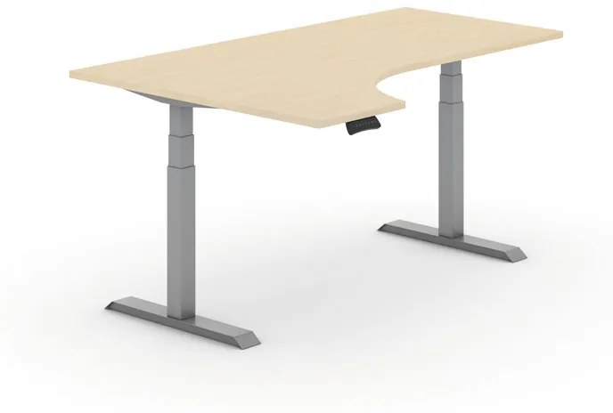 Výškovo nastaviteľný stôl PRIMO ADAPT, elektrický, 1800x1200x625-1275 mm, ergonomický ľavý,breza, sivá podnož