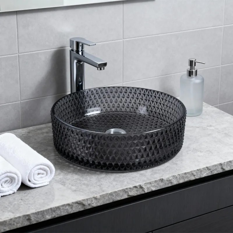 BPS-koupelny Sklenené umývadlo na dosku HYD-BRT1-BL-360 36x12 cm, čierny lesk