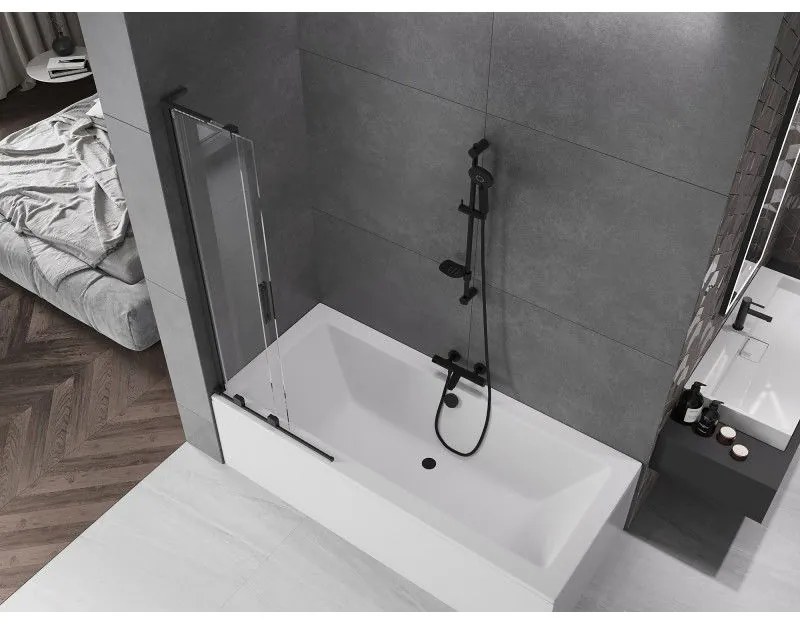 Mexen Velar L, 2-krídlová posuvná vaňová zástena 75 x 150 cm, 8mm číre sklo, čierna matná, 896-075-003-01-70