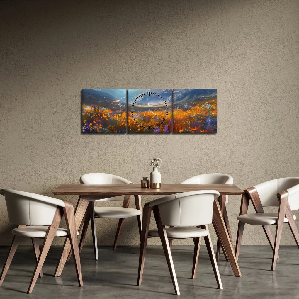 Obraz - Maľovaná horská krajina II. (s hodinami) (90x30 cm)