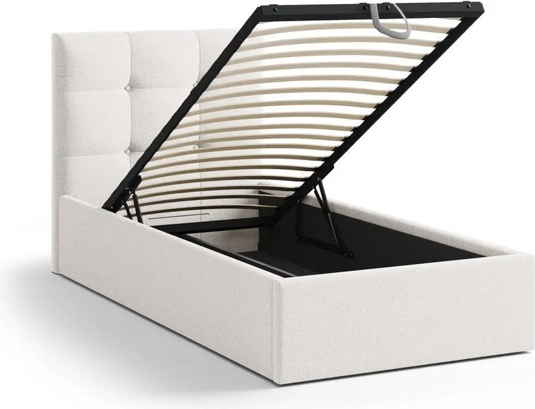 Krémová čalúnená jednolôžková posteľ s úložným priestorom s roštom 90x200 cm Phaedra – Micadoni