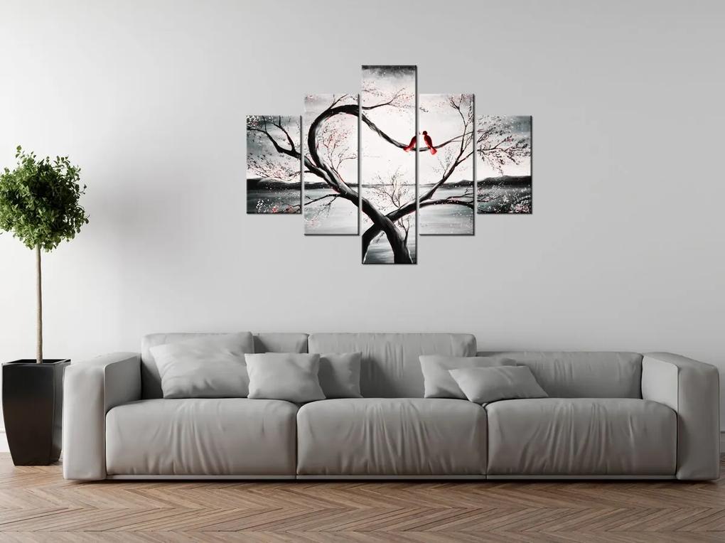 Gario Ručne maľovaný obraz Vtáčia láska - 5 dielny Rozmery: 150 x 70 cm