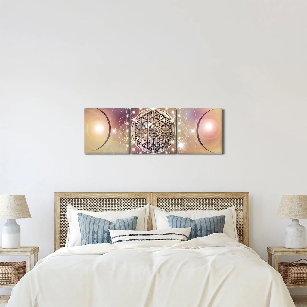 Obraz - Mandala s elementmi (s hodinami) (90x30 cm)