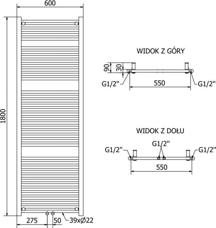 Mexen Mars, elektrické vykurovacie teleso 1800x600 mm, 900W, antracitová, W110-1800-600-2900-66