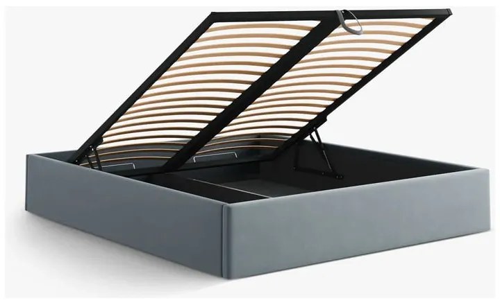 Svetlomodrá čalúnená dvojlôžková posteľ s úložným priestorom/bez čela s roštom 180x200 cm Susan – Micadoni