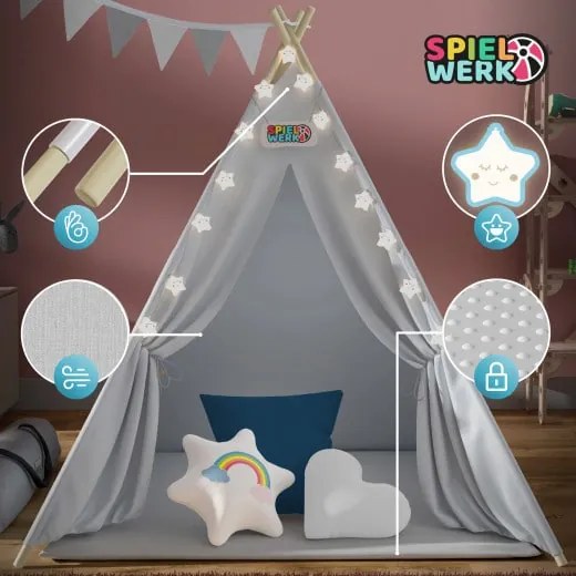 InternetovaZahrada Detský stan Teepee 160x130x130cm - sivý