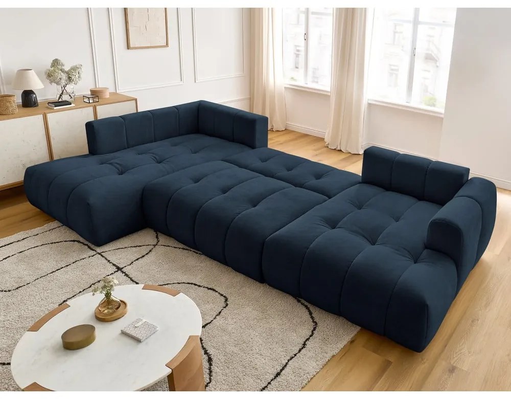 Tmavomodrá rozkladacia/s úložným priestorom rohová pohovka (ľavý roh/do tvaru "U") Fuji – Bobochic Paris
