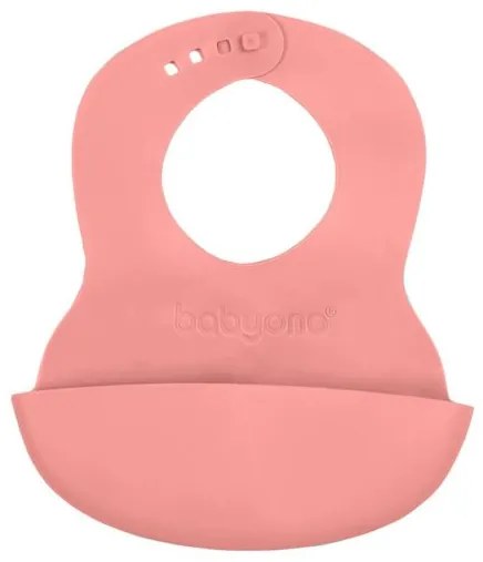 BABY ONO Nastaviteľný plastový podbradník s vreckom Baby Ono ružový