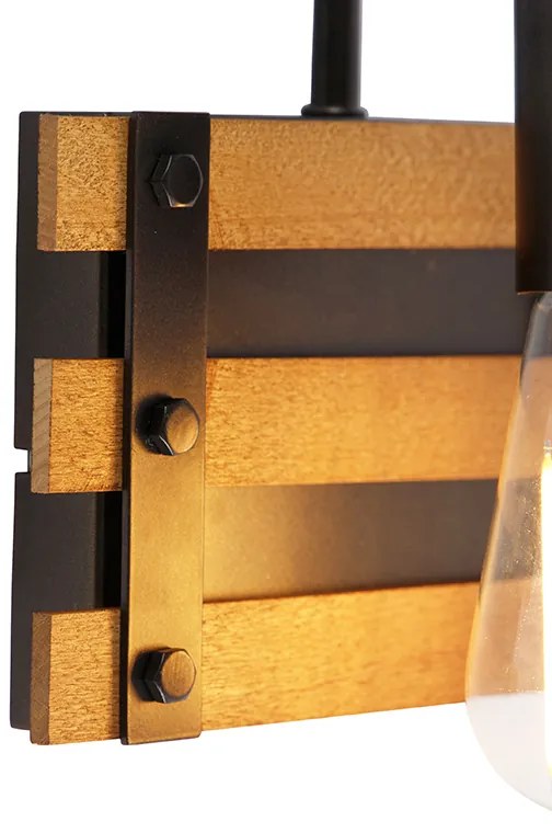 Priemyselná nástenná lampa čierna s drevom - Paleta Mai