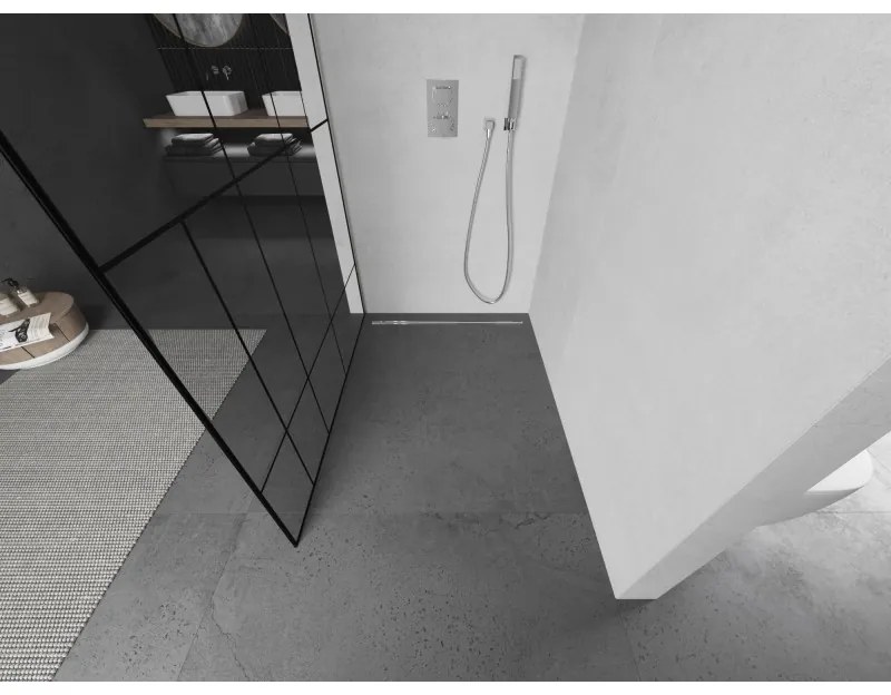 Mexen Kioto, sprchová zástena Walk-In 100 x 200 cm, 8mm číre sklo čierny vzor, brúsená oceľ profil, 800-100-101-97-78