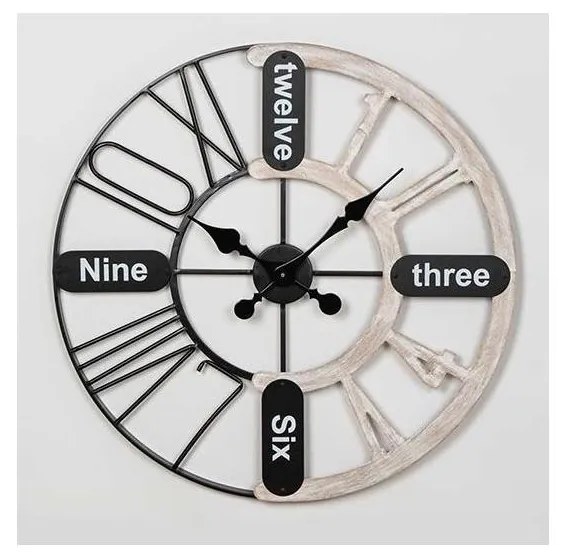 Nástenné hodiny 1xAA pr. 60 cm čierna/biela patina