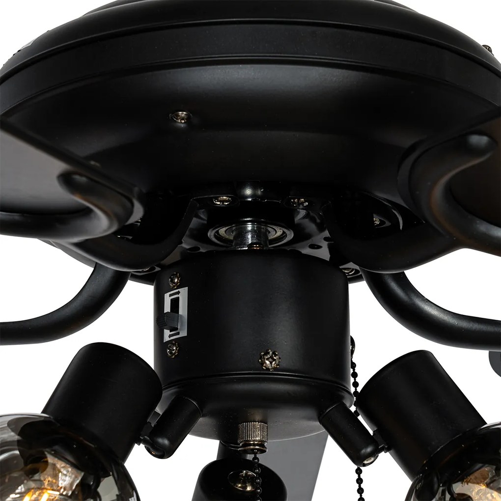 Stropný ventilátor čierny s drevenou potlačou 107,5 cm 3-svetlá s ťahovým spínačom - Mistral Vidro