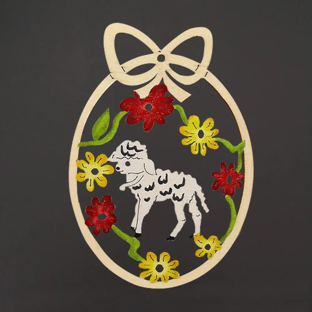 AMADEA Drevená dekorácia vajíčko baránok, veľkosť 9 cm, český výrobok