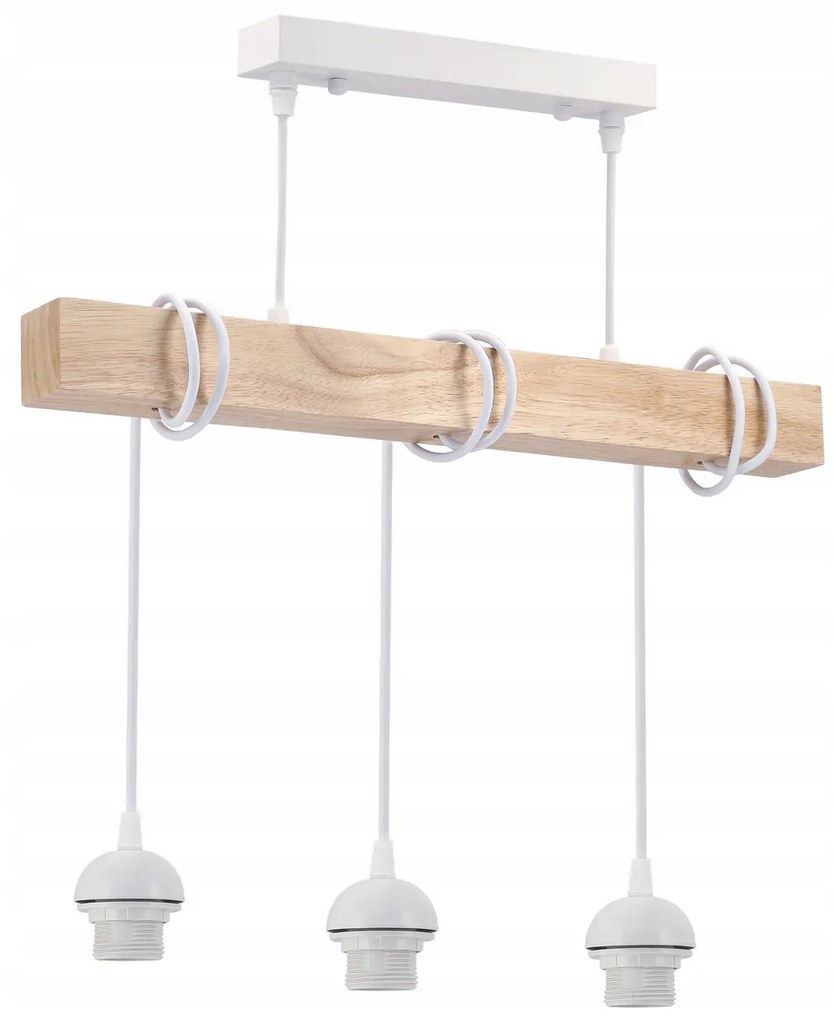 BERGE LED závesné stropné svietidlo, drevený trám, 3xE27, loft, brilantné drevo - biela