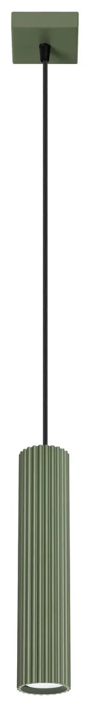 Závesné svietidlo Karbon, 1x olivovo zelené kovové tienidlo