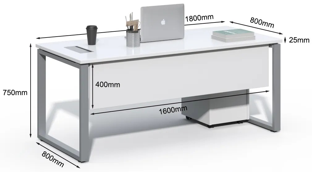 Kancelársky stôl s kontajnerom Houseland Prime Home 02 180 cm biely