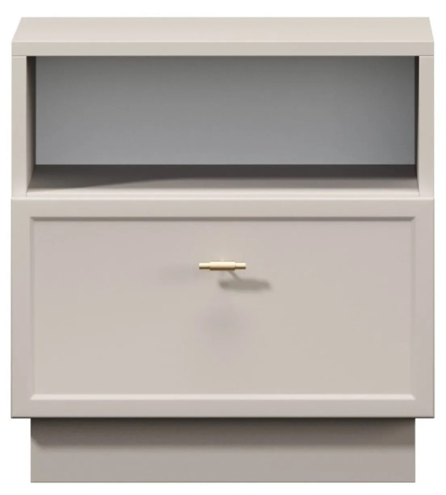 Nočný stolík Lorini so zásuvkou 45 cm - kašmír / zlatá úchytka T-bar