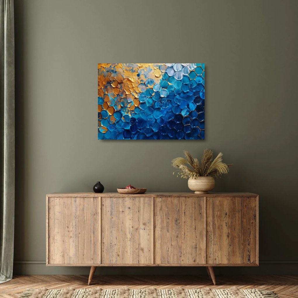 Sklenený obraz - Modrozlatá maľba (70x50 cm)