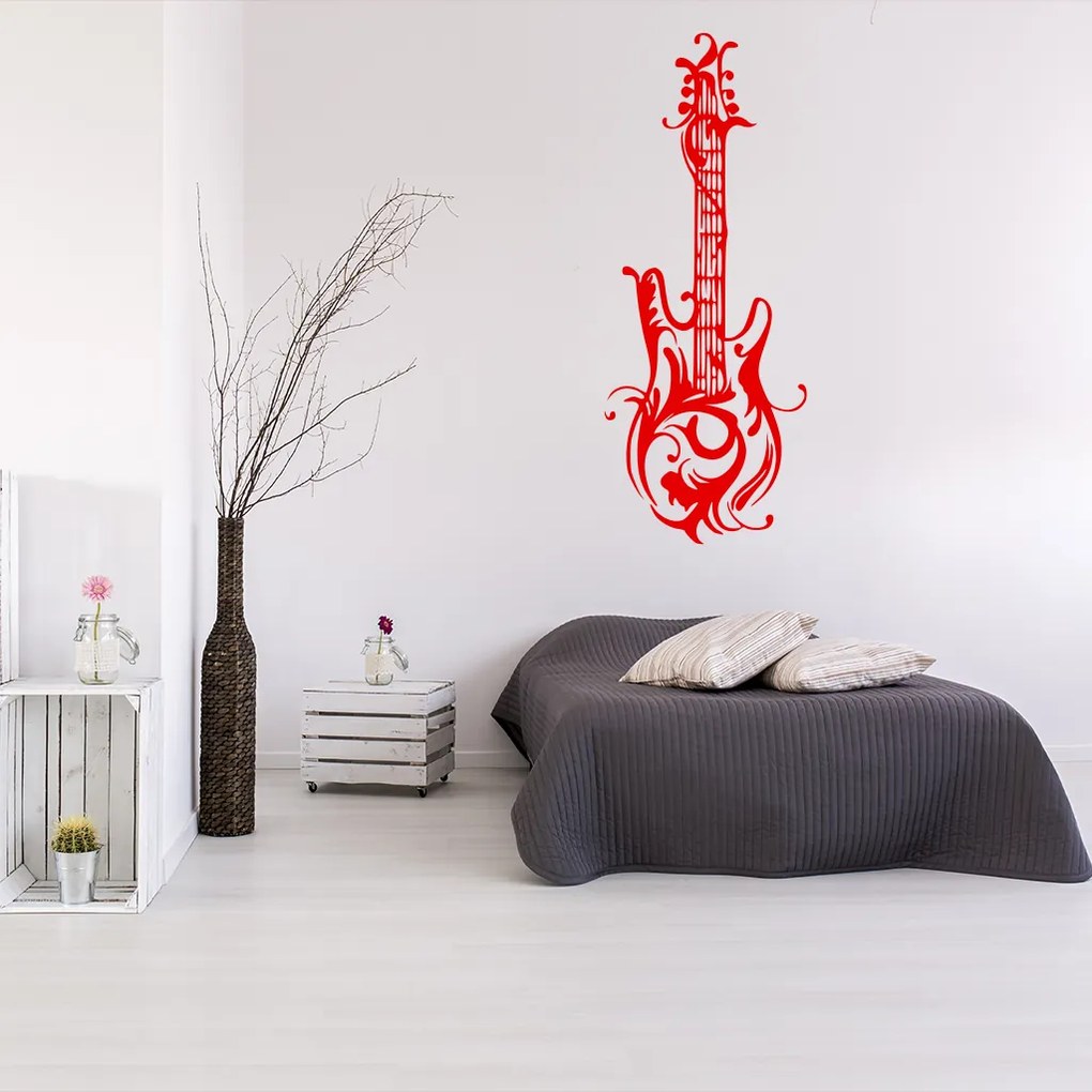 Veselá Stena Samolepka Dizajnová gitara Farba: čierna, Veľkosť: 60 x 22 cm