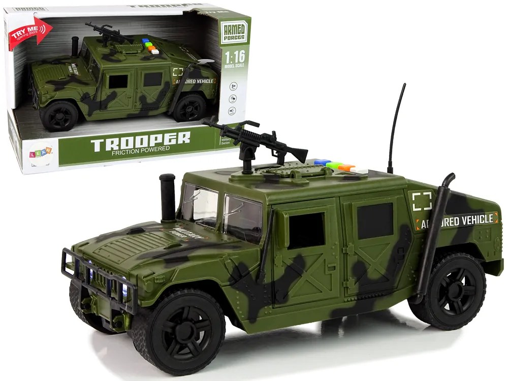 LEAN TOYS Vojenské vozidlo, trecí pohon – tmavá camo