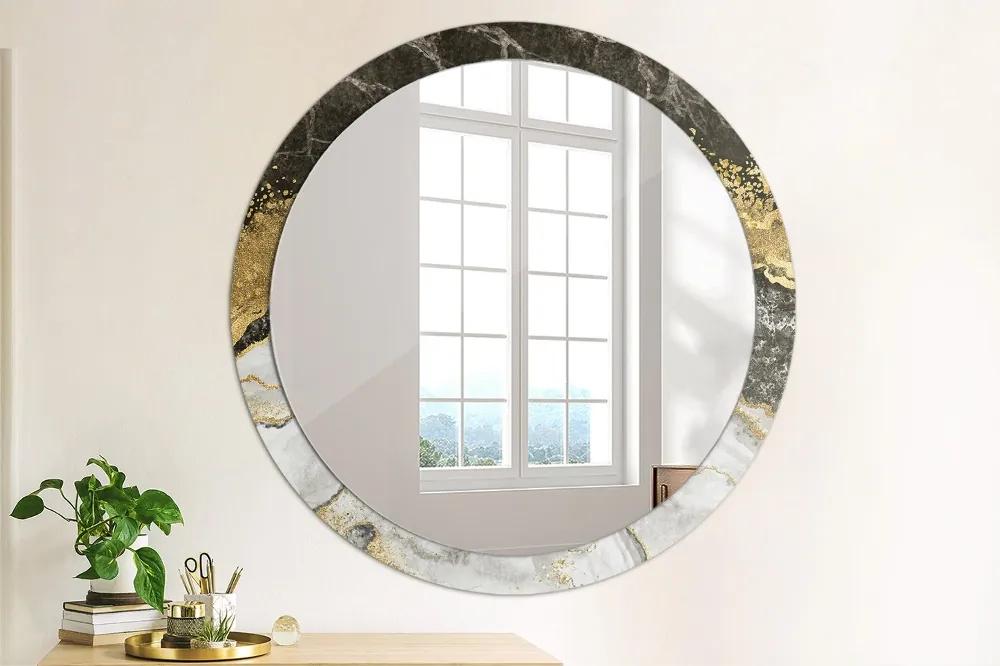 Okrúhle ozdobné zrkadlo na stenu Mramor a zlato fi 100 cm
