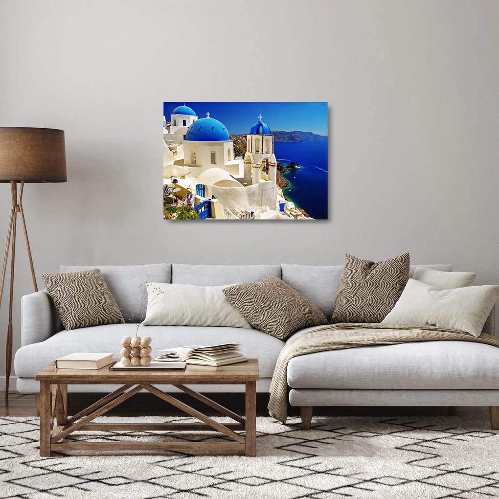 Sklenený obraz - Santorini, Grécko (70x50 cm)