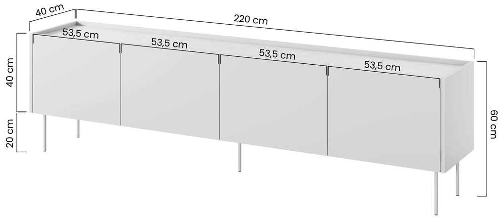 TV stolík Desin 220 cm - čierny mat / dub nagano
