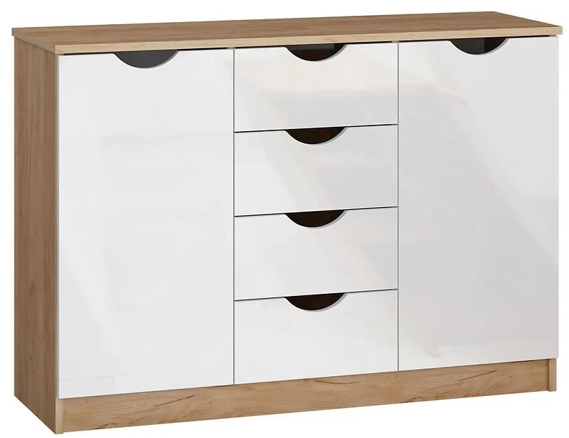 Komoda Tymeo  2d4s dub craft zlatý+biely lesk