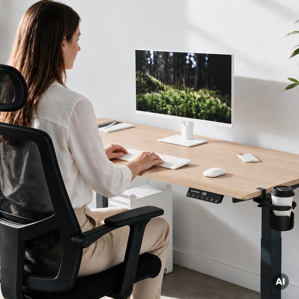 Elektrický stôl s reguláciou výšky ergonomický antracitový/dub sonoma,1600x800 mm: ARIA