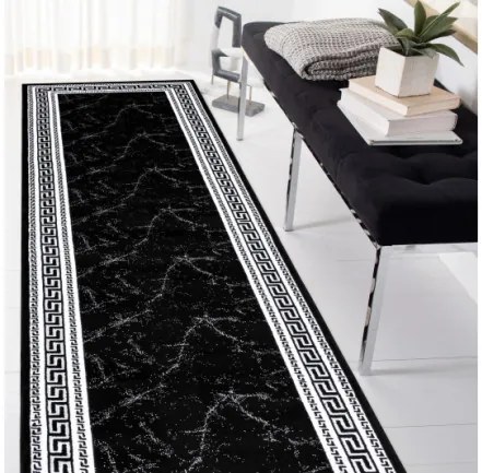 Koberec / Behúň GLOSS 2813 87 ramka, grécky - čierny / sivý