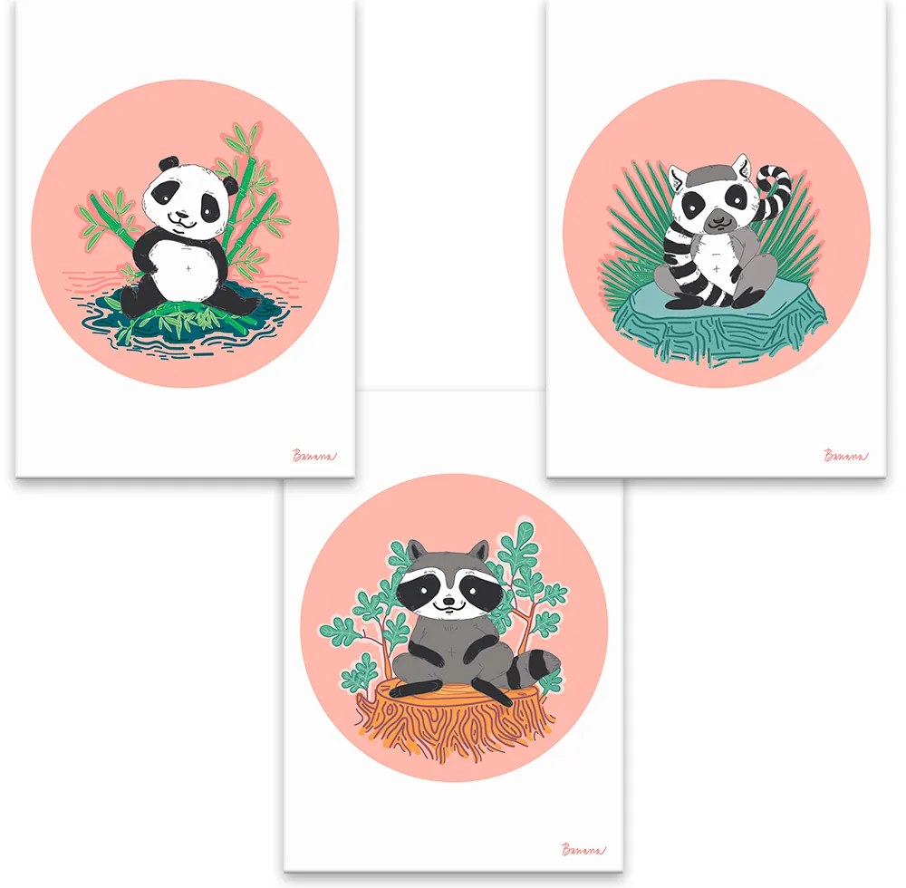 Séria 3 plagátov A3 pre deti - Zvieratká v ružovom