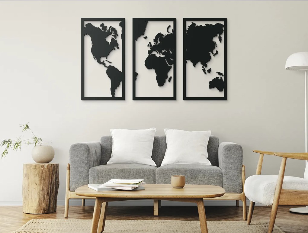 drevko Viacdielny obraz mapa sveta Rozmer obrazu: 50 x 89 cm, Farba dekorácie: Čierna