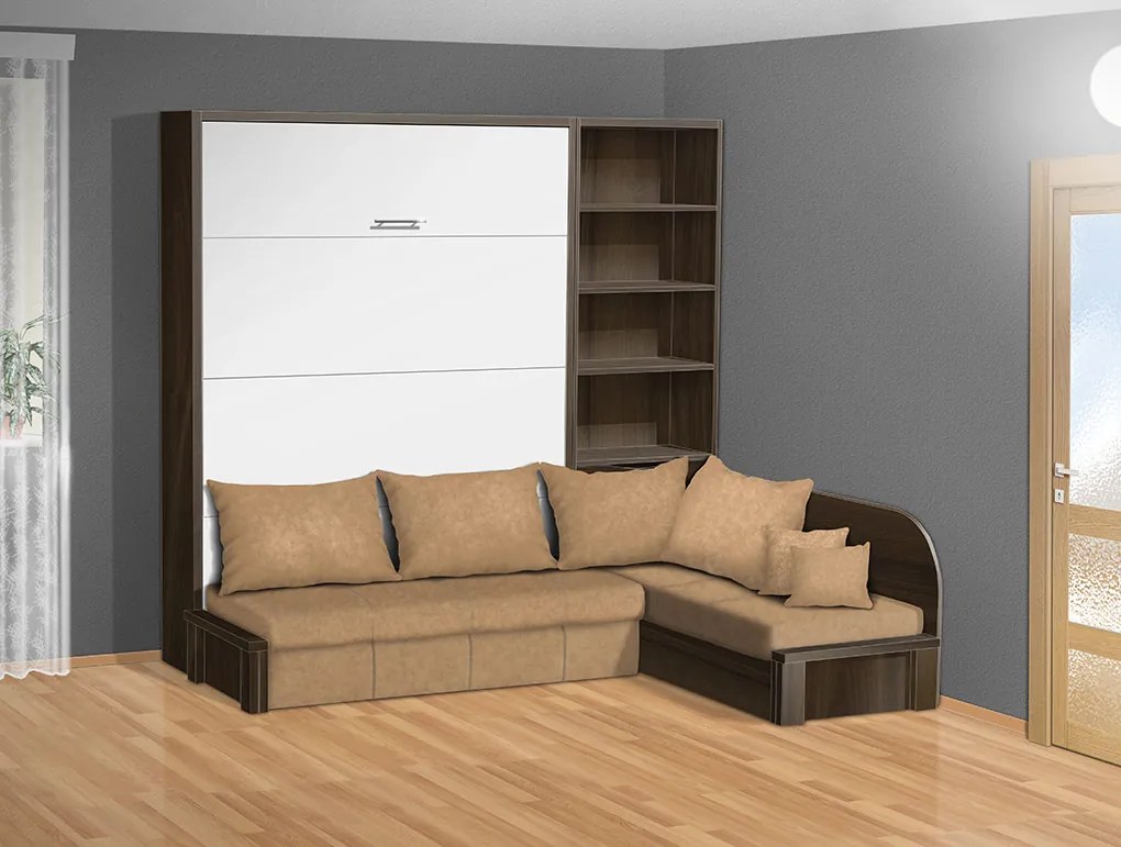Nabytekmorava Sklápacia posteľ s rohovou pohovkou VS 3075P - 200x140 cm nosnost postele: štandardná nosnosť, farba lamina: dub sonoma/biele dvere, farba pohovky: nubuk 133 caramel