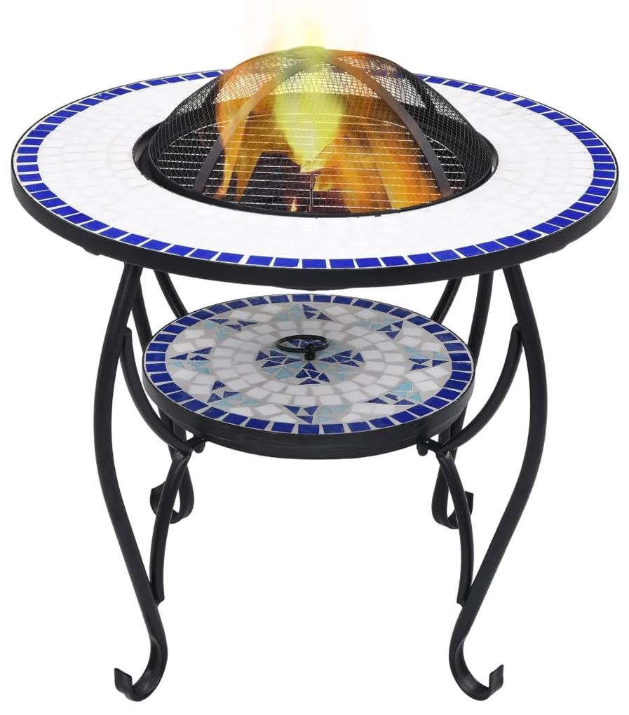 vidaXL Mozaikový prenosný stôl s ohniskom modro-biely 68 cm keramický