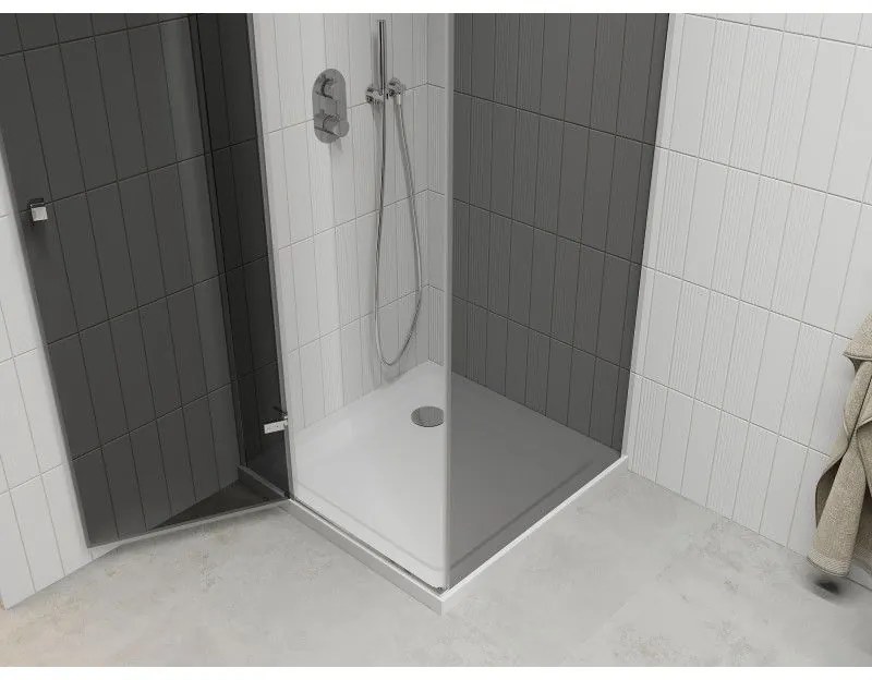 Mexen Roma, sprchovací kút s 1-krídlovými dverami 70 (dvere) x 70 (stena) cm, 6mm šedé sklo, chrómový profil + slim sprchová vanička 5cm biela, 854-070-070-01-40-4010