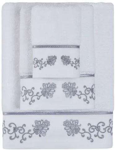 Soft Cotton Malý uterák DIARA 30x50 cm Biela / šedá výšivka