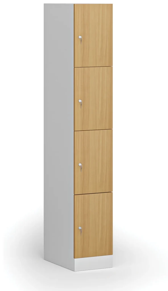 Šatníková skrinka s úložnými boxmi, 4 boxy, 1850 x 300 x 500 mm, cylindrický zámok, laminované dvere, buk