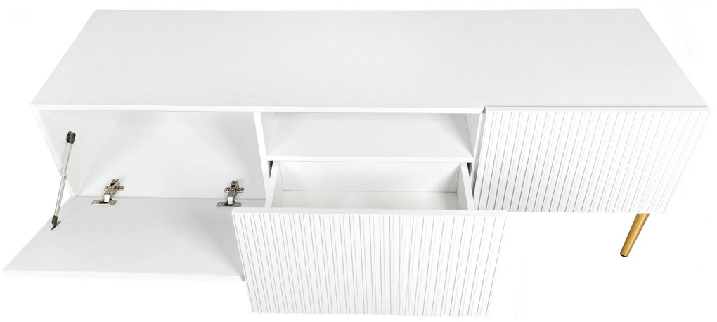 TV stolík Nicole 150 cm - biely mat / zlaté nožičky