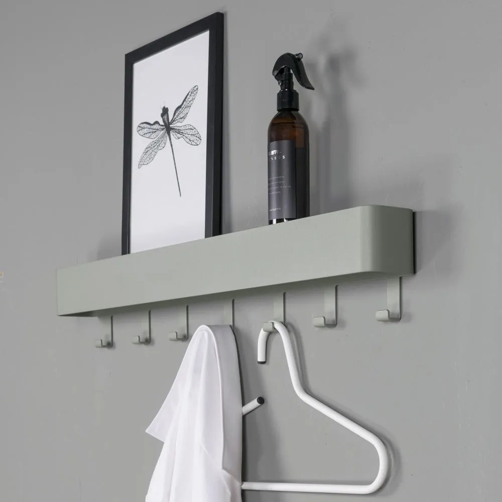 Sivozelený kovový nástenný vešiak s poličkou 72 cm Dax Play – Spinder Design